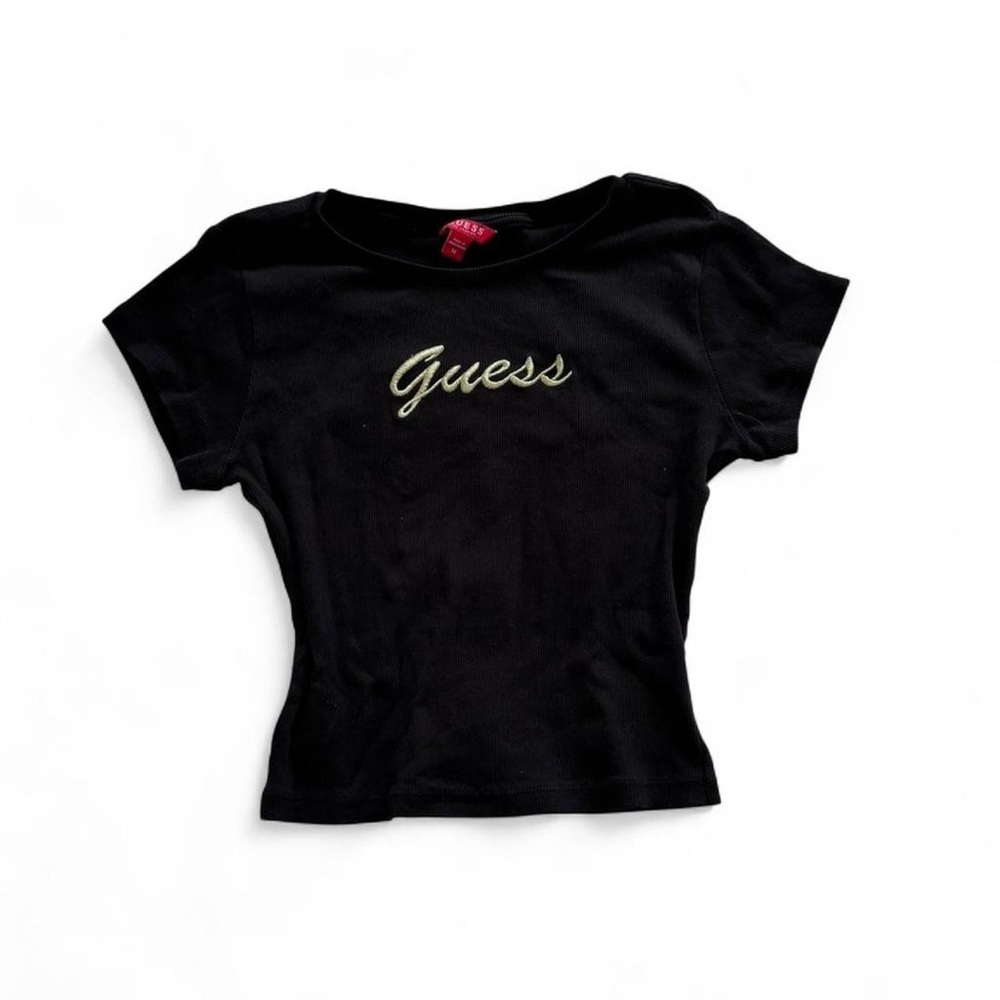 Guess Black Tee with Gold Script Logo